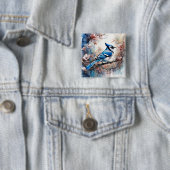 Blue Jay Cherry Blossoms waterverf Vierkante Button 5,1 Cm (In situ)