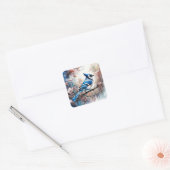 Blue Jay Cherry Blossoms waterverf Vierkante Sticker (Envelop)