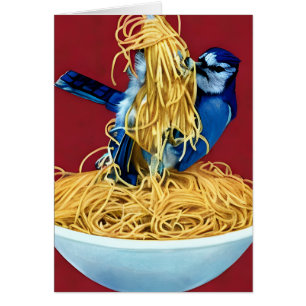 Blue Jay eet spaghetti alle gelegenheden wensauto