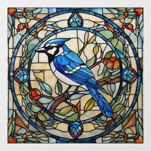 Blue Jay Faux Glas in lood Bluejay Bird Raamsticker (Vel)