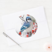 Blue Jay in Common Winterberry Ronde Sticker (Envelop)
