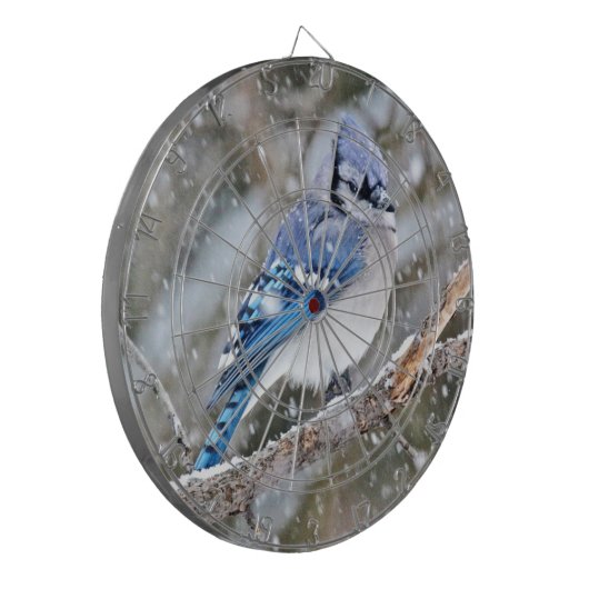 Blue Jay in een Snowstorm Dartbord (Voorkant Links)