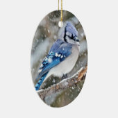 Blue Jay in een Snowstorm Keramisch Ornament (Rechts)