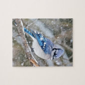 Blue Jay in een Snowstorm Legpuzzel (Horizontaal)