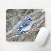 Blue Jay in een Snowstorm Muismat (Met muis)