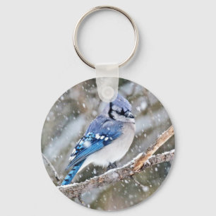 Blue Jay in een Snowstorm Sleutelhanger
