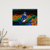 Blue Jay in Oranje Flowers print (Keuken)