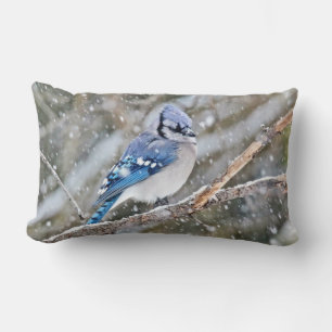 Blue Jay in Snowstorm Kussen