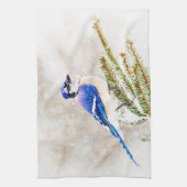 Blue Jay in Winter Theedoek (Verticaal)