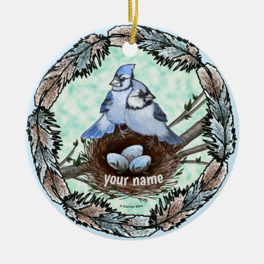 Blue Jay Nest Keramisch Ornament (Voorkant)