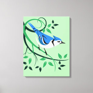 Blue Jay on Branch Art Canvas Afdruk