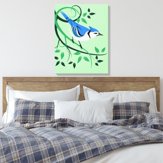 Blue Jay on Branch Art Canvas Afdruk (Insitu (Slaapkamer))