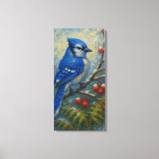 Blue Jay op Berry Branch - Kleurrijke Vogel Natuur Canvas Afdruk