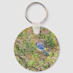 Blue Jay op Southern Wax Myrtle Sleutelhanger