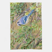 Blue Jay op Southern Wax Myrtle Theedoek (Verticaal)