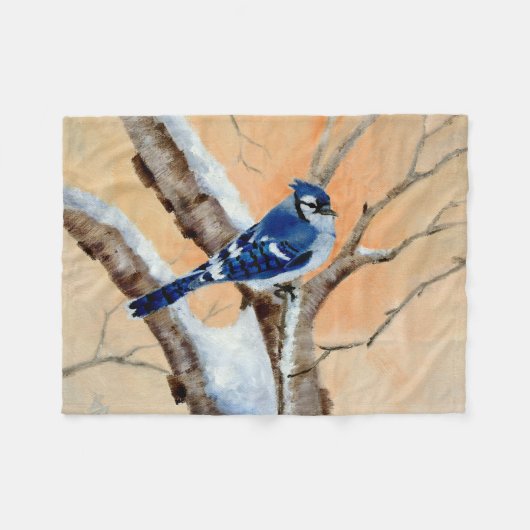 Blue Jay op zonsondergang Fleece Deken (Voorkant (Horizontaal))