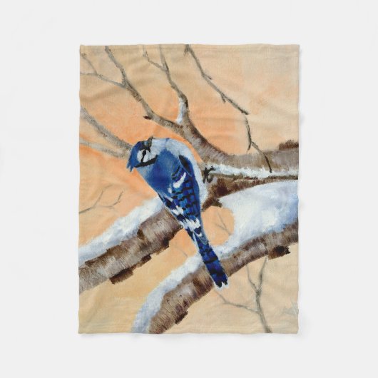 Blue Jay op zonsondergang Fleece Deken (Voorkant)