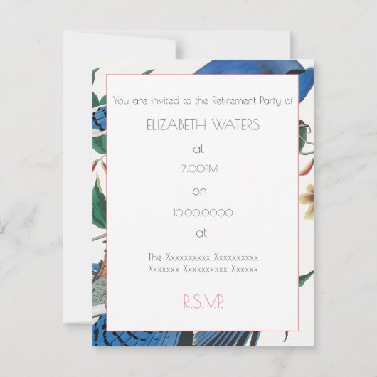 BLUE JAY RETRAITE PARTI INVITATION PLAT CARTE (Dos)
