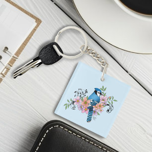 Blue Jay Spring bloemen Business Logo Sleutelhanger