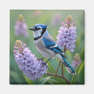  Blue Jay Staande op Lila Branches Magneet