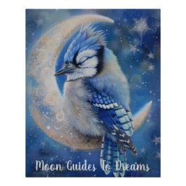 Blue Jay vogel baby slapen op Moon Perfect Poster