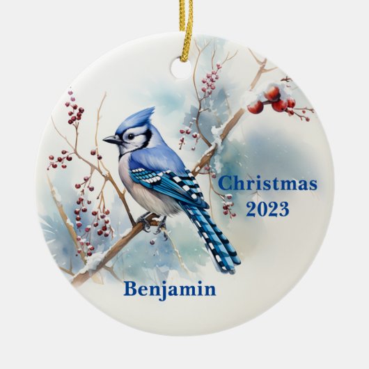 Blue Jay Winter Kerstvakantie Ornament (Voorkant)