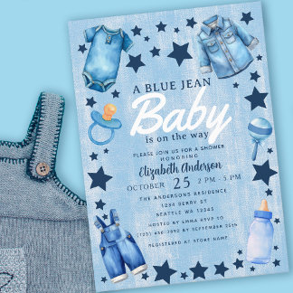 Blue Jean Baby Boy Baby Shower Invitation Kaart