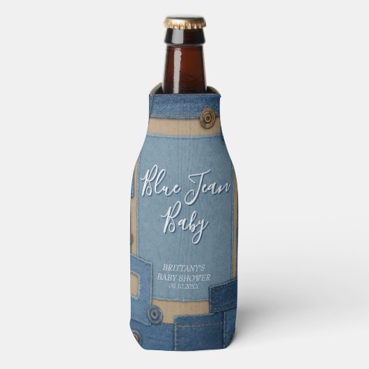 Blue Jean Baby Denim Baby Shower Flesjeskoeler (Fles Voorkant)