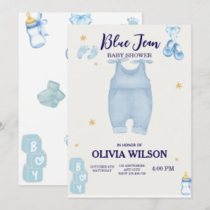 Blue jean baby denim baby shower uitnodiging