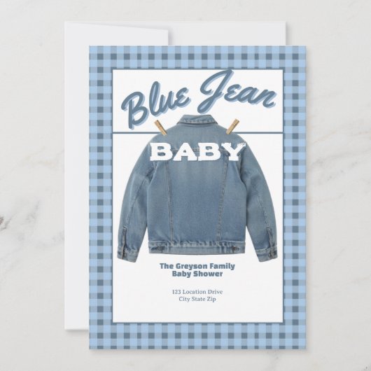 Blue Jean Baby - Denim Shower Custom Invitation Kaart (Voorkant)