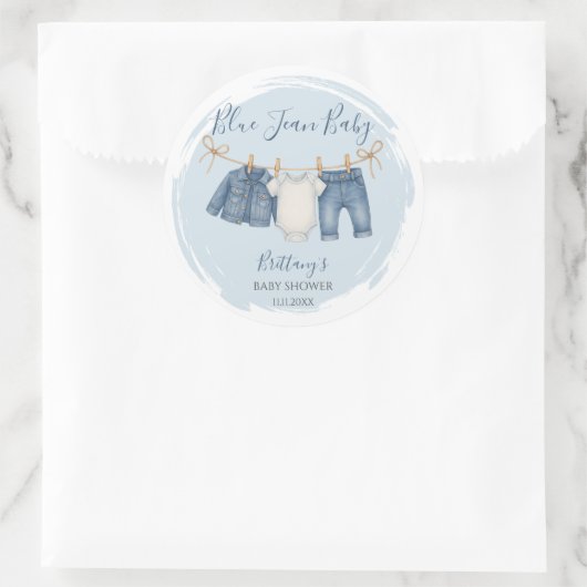 Blue Jean Baby shower Baby Outfit Ronde Sticker (Tas)