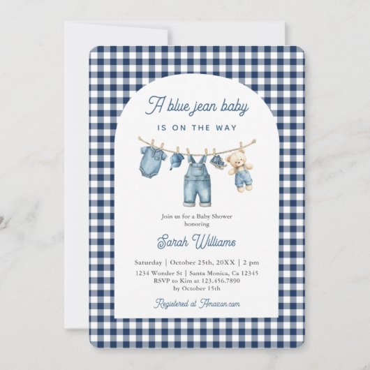 Blue Jean Baby shower Boy Uitnodiging (Voorkant)