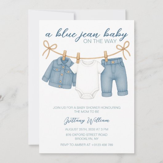 Blue Jean Baby shower Invitation pour garçons (Devant)