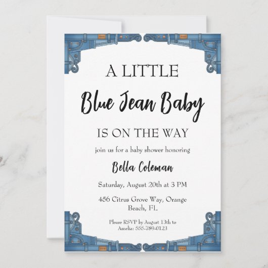 blue jean baby shower invitations (Devant)