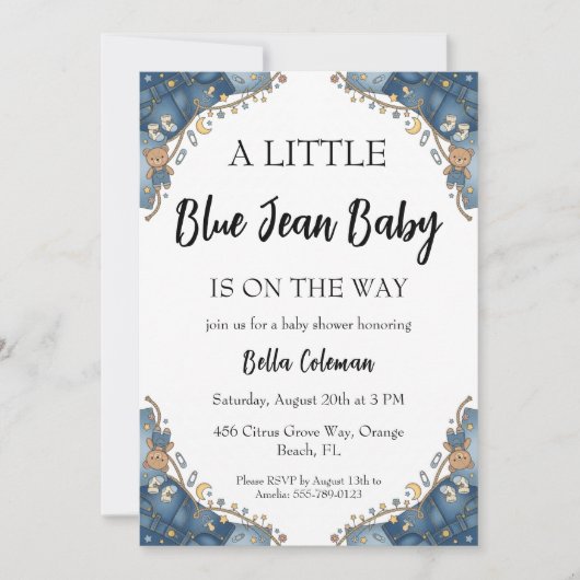 blue jean baby shower invitations (Devant)