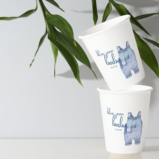 Blue Jean Baby shower servies | Denim Overalls Papieren Bekers