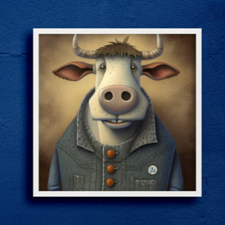 Blue Jean Bovine - Vache drôle en costume Poster