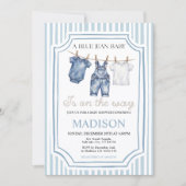 Blue Jean Denim Baby Shower Boy Invitation (Devant)