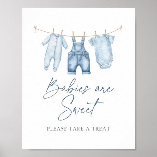 Blue Jean Denim Baby shower Dessert Sign Poster (Voorkant)