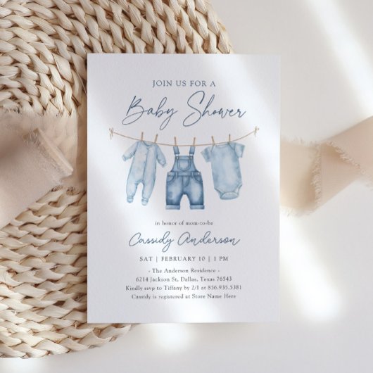 Blue Jean Denim Boy Baby shower Kaart