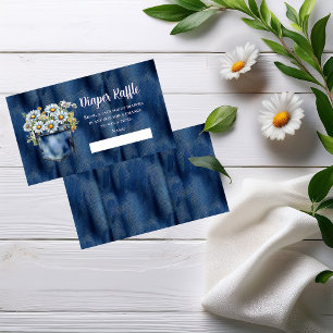 Blue Jean Denim Daisies Baby shower Luier Raffle Informatiekaartje