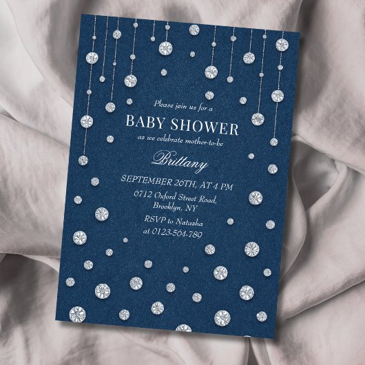 Blue Jean Denim Diamonds Baby shower Kaart