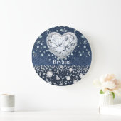 Blue Jean Denim & Diamonds Bling Diamond Heart Grote Klok (Huis)