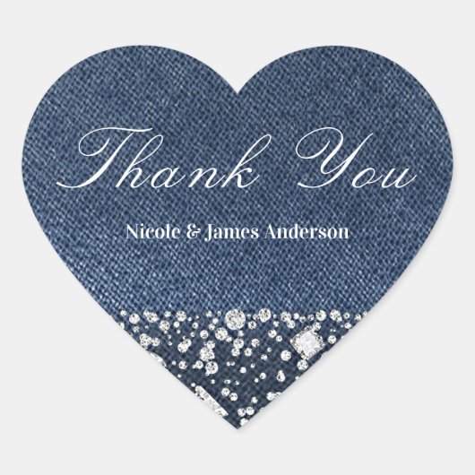Blue Jean Denim & Diamonds Bling Diamond Party Hart Sticker (Voorkant)