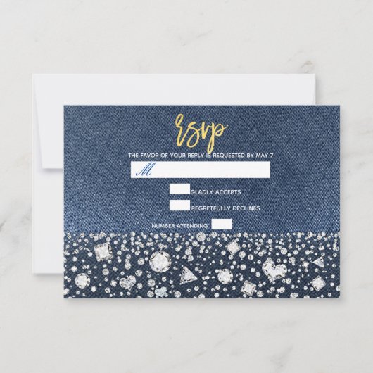Blue Jean Denim & Diamonds Bling Diamond RSVP (Voorkant)