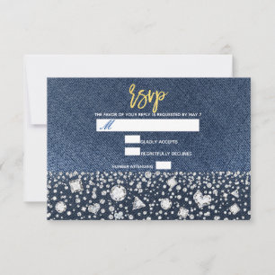 Blue Jean Denim & Diamonds Bling Diamond RSVP Kaartje