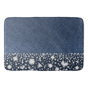 Blue Jean Denim Diamonds Glam Trendy Diamond Bling Badmat