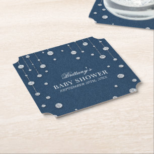 Blue Jean Denim en Diamond Baby shower Kartonnen Onderzetters