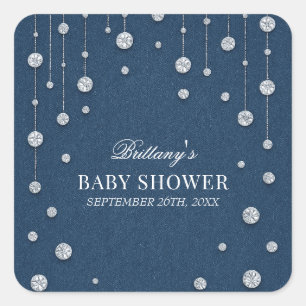 Blue Jean Denim en Diamond Baby shower Vierkante Sticker