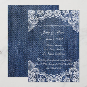 Blue Jean Denim en Lace Engagement Party Kaart